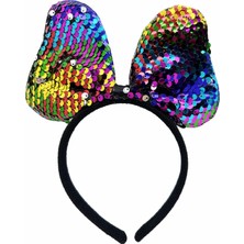 Marsilyan Renk Değiştiren Pullu Payetli Fiyonk Parti Tacı Rengarenk Gümüş Renk 20X16 cm