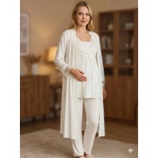Kont Bone 6205 Kadın 3'lü Jakarlı Sabahlıklı Lohusa Pijama Takımı