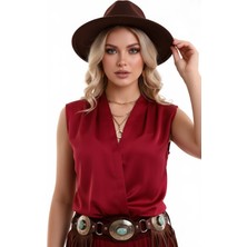 Kont Kadın V Yakalı Rahat Kesim Pileli Şık Bluz