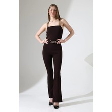 Kont Kadın Önü ve Askısı Zincir Detay Ithal Krep Kumaş Tulum