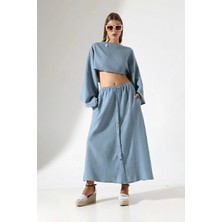 Kont Bohem Tarz Kokonat Düğmeli A Form Müslin Etek - %100 Pamuk