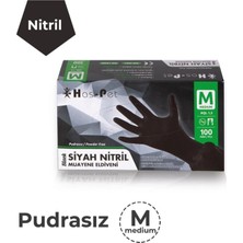 Has-Pet Siyah Nitril Muayene Eldiveni Pudrasız 100’LÜ Medium (M) – Tek Kullanımlık Dayanıklı Eldiven