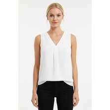 Kont Kadın V Yaka Önü Pileli Kolsuz Dökümlü Rahat Kesim