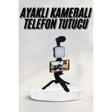 Gültekin Telefon Tutucu LED Işıklı Kumandalı Mikrofon Telefon Vlog Video Kayıt