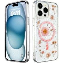 Ulu Pazarlama Apple Iphone 15 Pro Max Kılıf Daisy Simli Magsafe Kapak - Pembe
