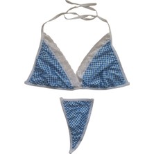 Anastasia Underwear Kadın String Tanga Bikini 2'li Takım - Küçük Kare Desen Mavi (ANS113)