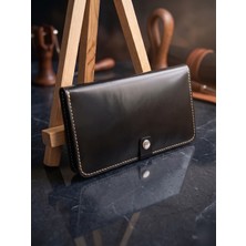 Luna Luster Hakiki Deri Siyah Portföy Uzun Uniseks Cüzdan Kart & Telefon & Pasaportluk Bölmeli
