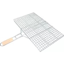 Royaleks Group Ahşap Saplı Mangal Izgarası Galvanizli Paslanmaz Kafes Demir 30 x 40 cm