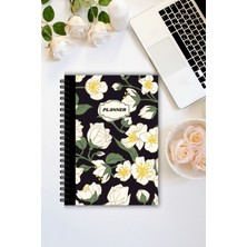 Burak Baskı Tasarım Beyaz Çiçekli, A5-Günlük Planlayıcı , Daily Planner, To Do List-Konsept Not Defteri, Notepad