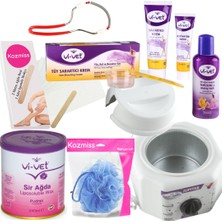 Kozmiss Ağda Isıtıcı Makine 240 ml Pudralı Konserve Ağda Seti 7 Parça Tüy Sarartıcı Kremli