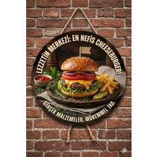 Mayeka Cheeseburger Temalı Büfeler Hamburgerciler Fast Food Için Ahşap Duvar Kapı Dekoratif Süs Tablo