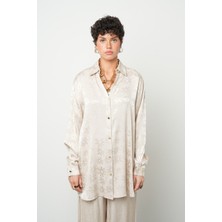 Morvarid Orfeo Negro Kadın Bej Jakarlı Palazzo Pantolon Saten Dokulu Lastikli Bel Rahat Kesim