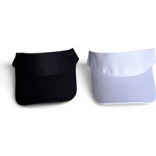 Eleven Markets Unisex Uv Koruyucu Vizör Kasket Siperlik Tenis Gabardin Şapka Siyah Beyaz İkili Set