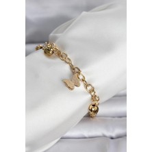 Aksiyon Global 316L Çelik Gold Renk Kelebek ve Dorikalı Kadın Bileklik - Lisinya