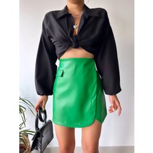 Alvera Cep Detaylı Oval Kapaklı Deri Etek Yeşil H240048