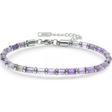 Moncuk Design Ametist Taşı & Silver Hematit Taşlı Ayarlanabilir Çelik Zincir Erkek Bileklik 33512B10D4M3