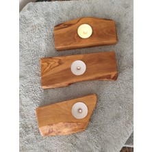 Doğal Ahşap El Yapımı Mumluk – Zeytin Ahşap – Üçlü Doğal Set