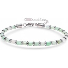 Moncuk Design Yeşil Aventurin & Silver Hematit Taşlı Ayarlanabilir Çelik Zincir Erkek Bileklik 33512B10D4M4