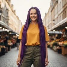 Pileli Store Afrika Örgüsü ve Rasta Için Sentetik Saç - Küllü Mor