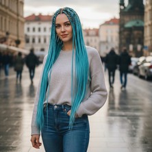 Pileli Store Afrika Örgüsü ve Rasta Için Sentetik Saç - Açık Mavi