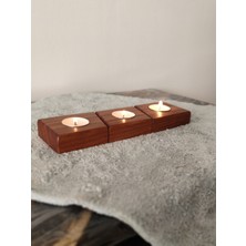 Doğal Ahşap El Yapımı Mumluk – Kayın Ahşap – Baklava Dilim – Üçlü Set