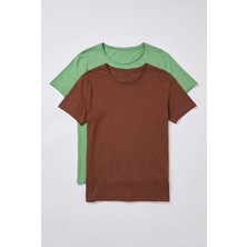 Defy's Erkek %100 Pamuk Kayık Yaka Regular Fit Basic 2'li Tişört Seti