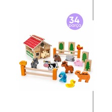 Nilberry Ahşap Çiftlik Oyuncak Seti Hayvan Figürlü Eğitici Oyuncak Doğal Ahşap Montessori Eğitici Waldorf