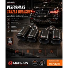 Monlion 1X90 mm Çift Çıkış Egzoz Ucu 60 mm Giriş Karbon Görünümlü Paslanmaz Çelik Universal Spor Egzoz Ucu Bmw Uyumlu