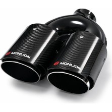 Monlion 1X90 mm Çift Çıkış Egzoz Ucu 60 mm Giriş Karbon Görünümlü Paslanmaz Çelik Universal Spor Egzoz Ucu Bmw Uyumlu