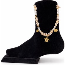 Pangu Kaplumbağa Figürlü Kabuk ve Inci Boncuklu Çelik Halhal