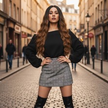 Pileli Store Fiber Sentetik Uzun Su Dalgası Peruk - Siyah / Karamel Ombreli