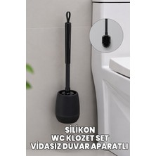 Destpak Siyah Silikon Klozet ve Wc Fırçası - Paslanmaz Alüminyum Sap - Vidasız Duvar Askılı Güçlü Yapışkan