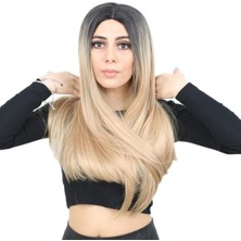 Pileli Store Fiber Sentetik Uzun Düz Peruk - Siyah / Balköpüğü Ombreli