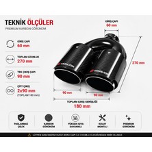 Monlion 1X90 mm Çift Çıkış Karbon Egzoz Ucu 60 mm Giriş – 270 mm Uzunluk Universal Paslanmaz Çelik Spor Egzoz Ucu