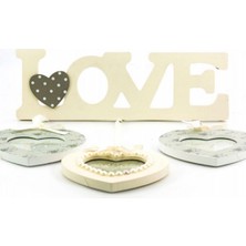 Marsilyan  Decotown Love Yazılı Çerçeve 3lü Kalpli Ahşap Fotoğraf Çerçevesi