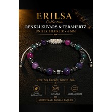 Erilsa Sertifikalı Renkli Kuvars Terahertz Bileklik - 6 mm Doğal Taş Unisex Ayarlanabilir - Premium