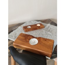 Doğal Ahşap El Yapımı Mumluk – Zeytin Ahşap – Ikili Set