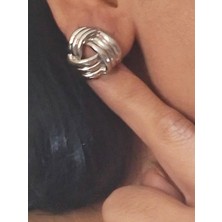 Edwol Gümüş Lak Kaplama Hasır Örgü Kadın Çivi Küpe