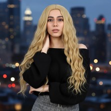 Pileli Store Fiber Sentetik Uzun Su Dalgası Peruk - Sarı