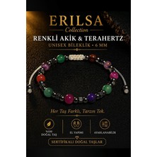 Erilsa Sertifikalı Renkli Akik Terahertz Bileklik 6 mm Doğal Taş Unisex Ayarlanabilir - Şık Tasarım