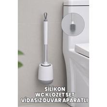 Destpak Beyaz Silikon Klozet ve Wc Fırçası - Paslanmaz Alüminyum Sap - Vidasız Duvar Askılı Güçlü Yapışkan
