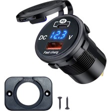 Somay Store Pano Tip Marin Voltmetreli USB 3.0 + Type-C Soketi 12-24V Çerçeveli