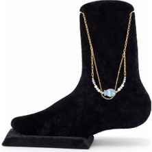 Pangu Seramik Balık Figürlü Inci ve Kristal Boncuk Detaylı Çelik Halhal