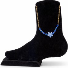 Pangu Yıldız Figürlü Mavi Seramik Boncuklu Çelik Halhal