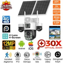 Jtech Inox X25 4X3MP 12MP Aov 30X Optik Zoom 4g E-Sim Kartlı 2xsolar Panelli 4kameralı 1ptz Akıllı Kamerası