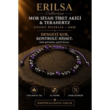 Erilsa Sertifikalı Terahertz Mor Siyah Tibet Akiği - Ham Çeroit Bileklik - 6 mm Doğal Taş Unisex