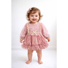 Togy Baby Kids Wear Vivienne Rose Kız Bebek Özel Gün, Doğum Günü Gül Kurusu Tül Elbise