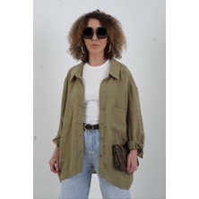 Zelish My Sister Haki Omzu Düşük Oversize Gömlek
