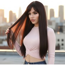 Pileli Store Fiber Sentetik Uzun Düz Kahküllü Peruk - Koyu Kahve