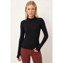 Armonika Kadın Siyah Yarım Balıkçı Parmak Geçmeli Body Bluz ARM-26K001095